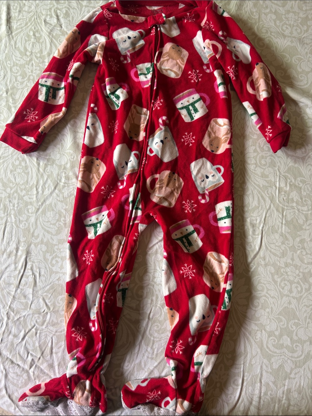 Carter's Red Holiday Fleece One-Piece Footed Pajamas with Mug & Bear Print